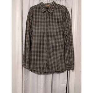 Timberland Men's 100% Cotton Khaki Plaid Button Up Shirt XL Outdoors‎ Rugged